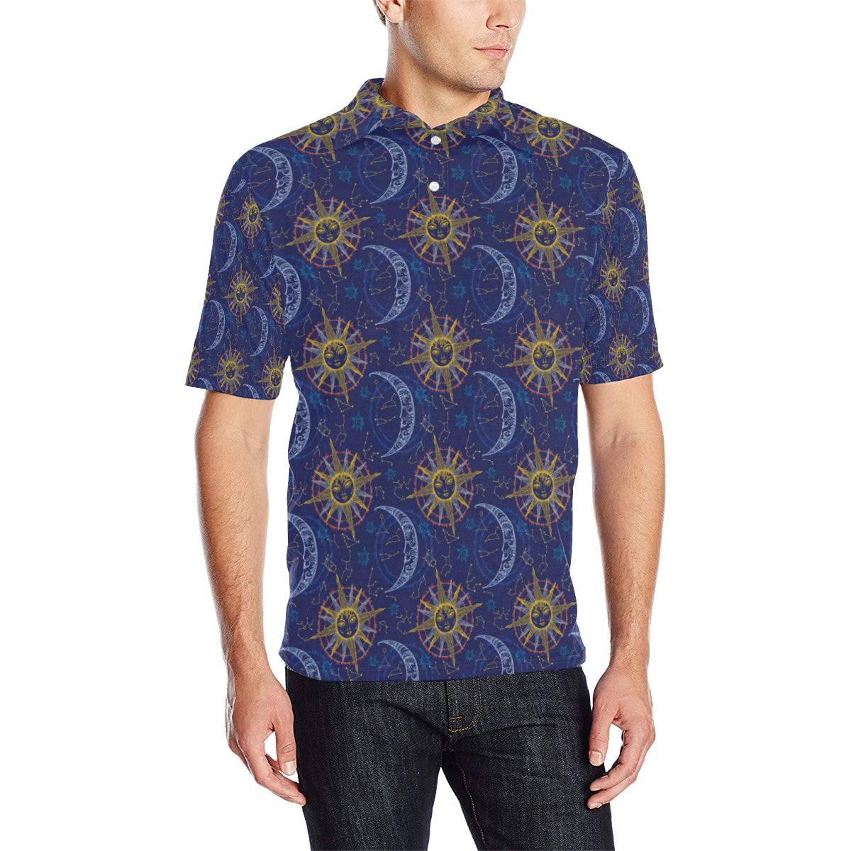 Celestial Moon Sun Pattern Print Design 01 Men Polo Shirt