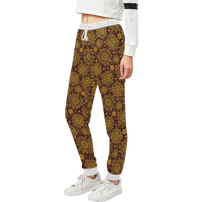 Gold Sunflower Hand Drawn Print Unisex Sweatpants