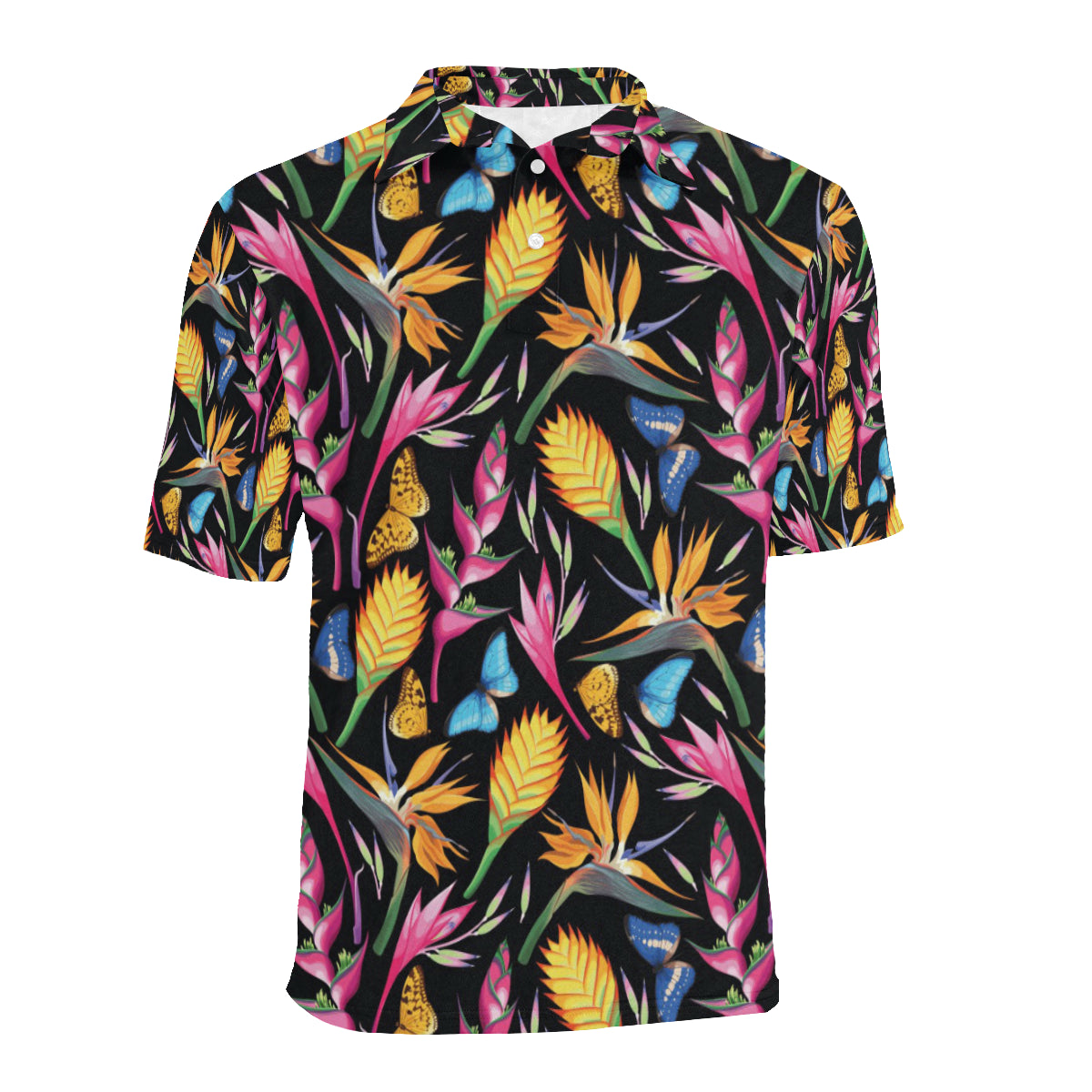 Tropical Flower Pattern Print Design TF016 Men Polo Shirt