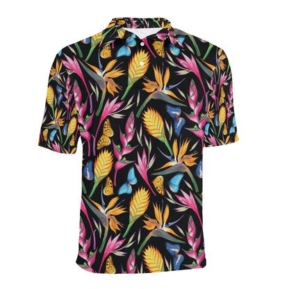 Tropical Flower Pattern Print Design TF016 Men Polo Shirt