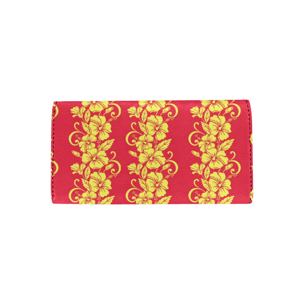 Orange Hibiscus Pattern Print Design HB018 Women's Trifold Wallet