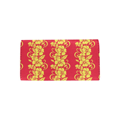Orange Hibiscus Pattern Print Design HB018 Women's Trifold Wallet