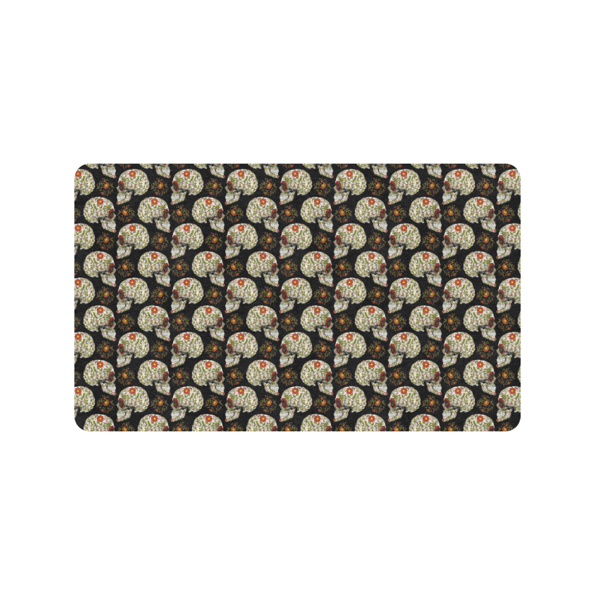 Sugar Skull Flower Design Themed Print Rubber Doormat