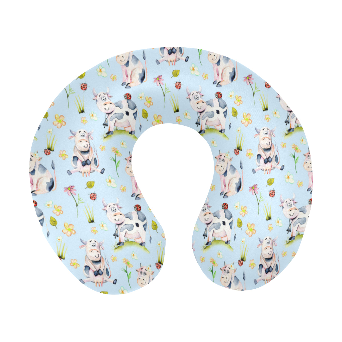 Cow Happy Pattern Print Design 05 U-Shaped Travel Neck Pillow