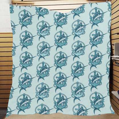Swordfish Pattern Print Design 03 Premium Quilt