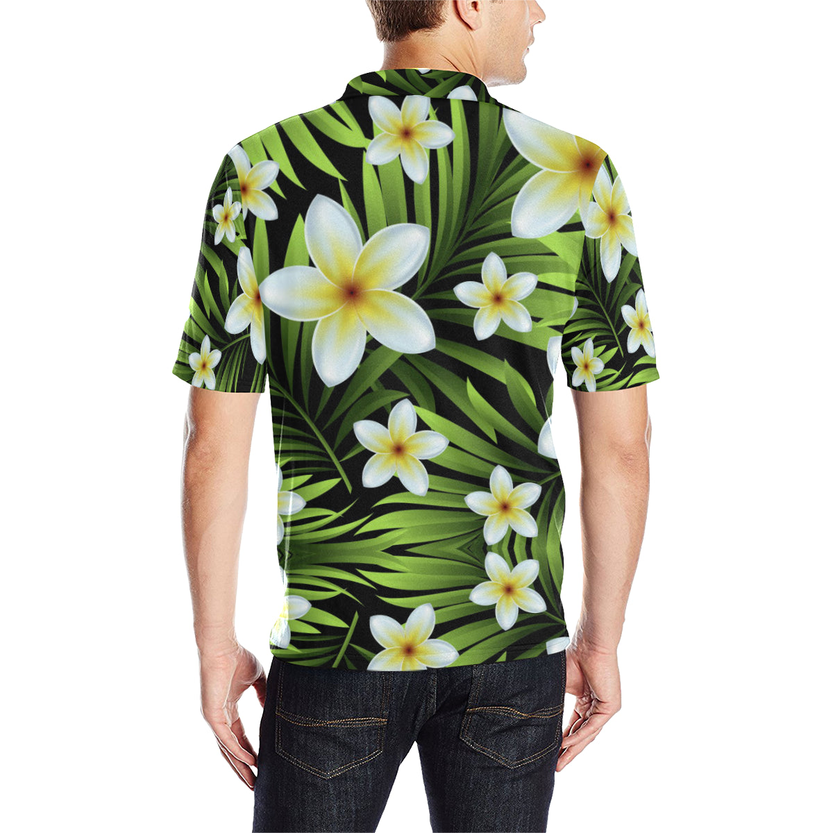 White Plumeria Pattern Print Design PM06 Men Polo Shirt