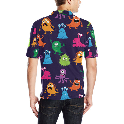 Monster Cartoon Pattern Print Design 02 Men Polo Shirt