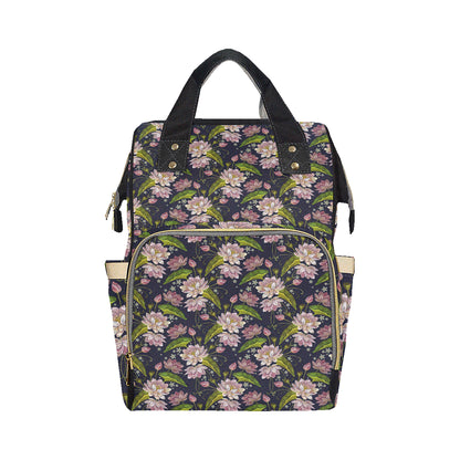 lotus Embroidered Pattern Print Design LO06 Diaper Bag Backpack