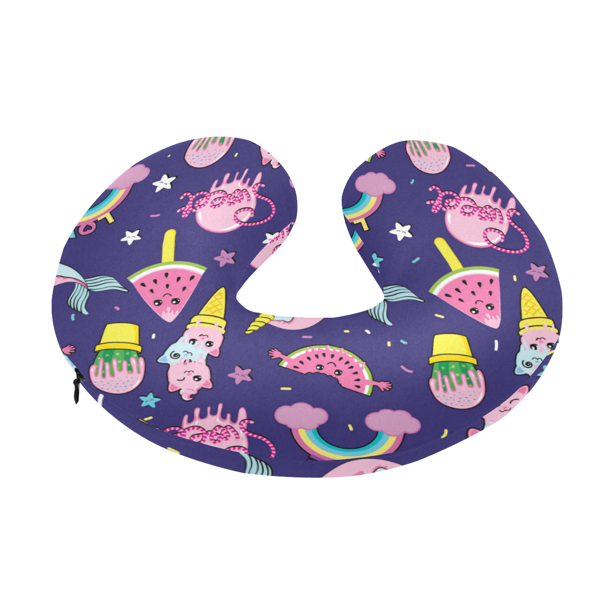 Narwhal Cute Pattern Print Design 02 U-Shaped Travel Neck Pillow