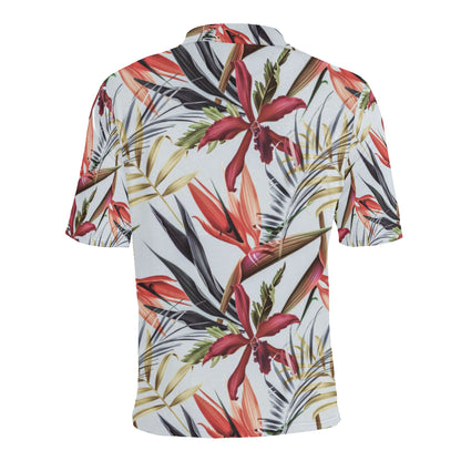 Tropical Flower Pattern Print Design TF021 Men Polo Shirt
