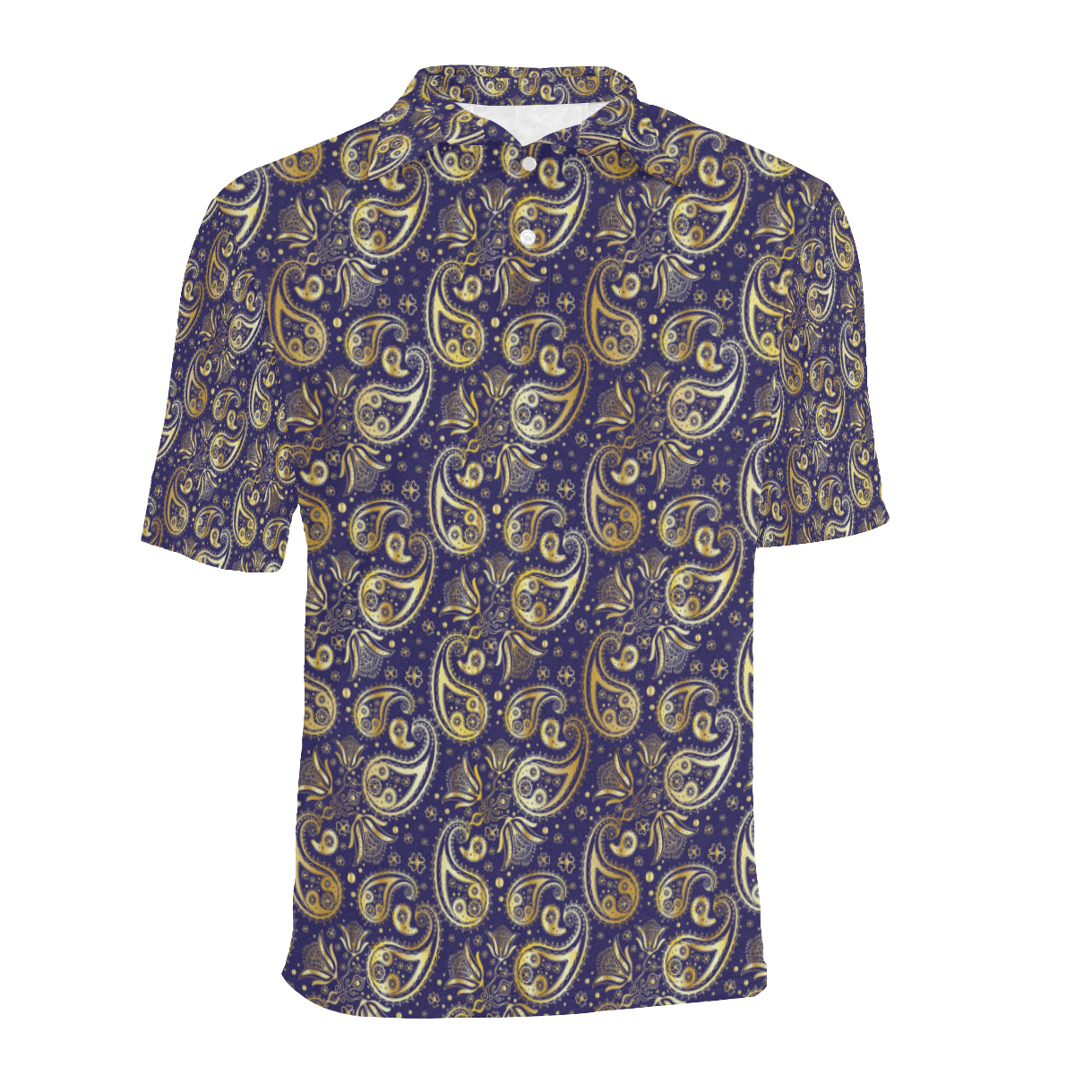 Paisley Blue Yellow Design Print Men Polo Shirt
