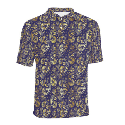 Paisley Blue Yellow Design Print Men Polo Shirt