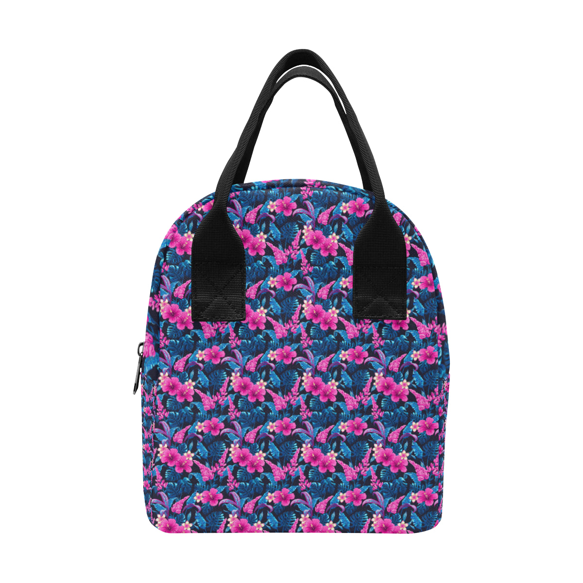 Tropical Folower Pink Themed Print Insulated Lunch Bag