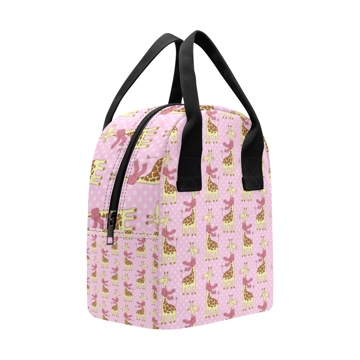Giraffe Cute Pink Polka Dot Print Insulated Lunch Bag
