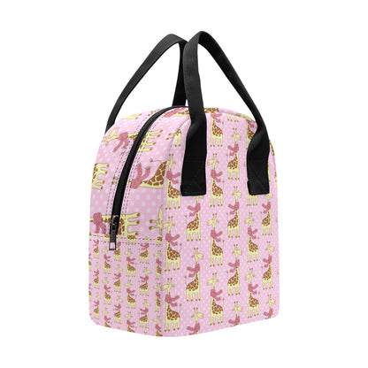 Giraffe Cute Pink Polka Dot Print Insulated Lunch Bag