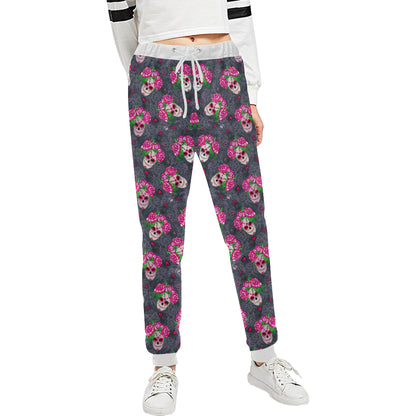 Sugar Skull Pink Rose Themed Print Unisex Sweatpants