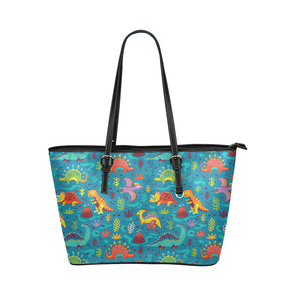 Dinosaur Cartoon Style Leather Tote Bag