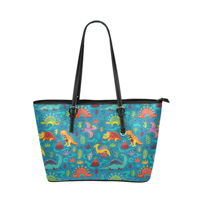 Dinosaur Cartoon Style Leather Tote Bag