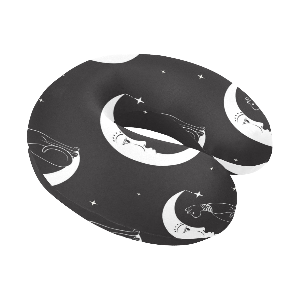 Moon with Cat Pattern Print Design 04 U-Shaped Travel Neck Pillow