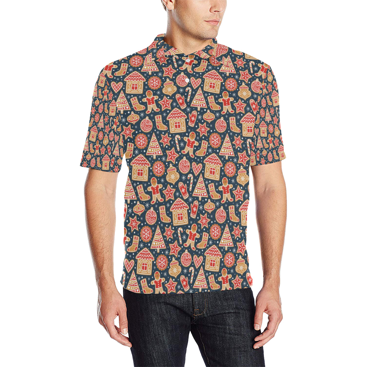Gingerbread Pattern Print Design 03 Men Polo Shirt