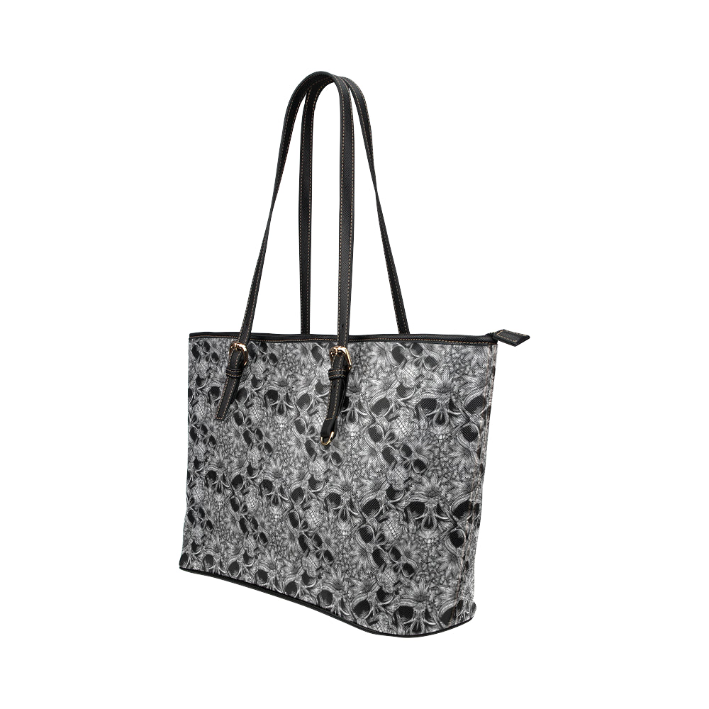 Skull Tattoo Design Print Leather Tote Bag