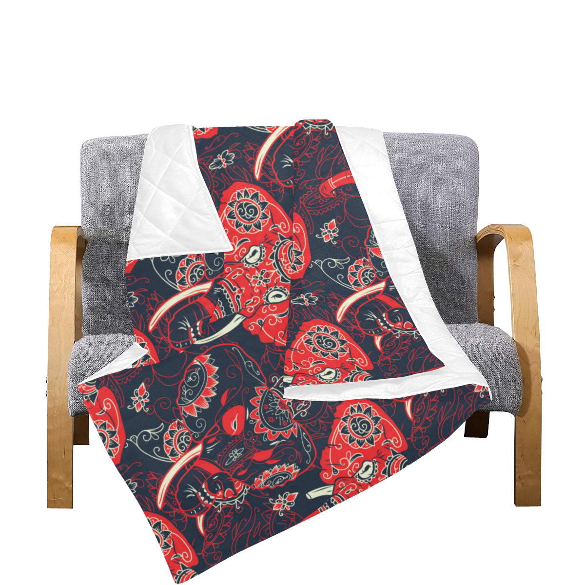 Red Indian Elephant Pattern Premium Quilt