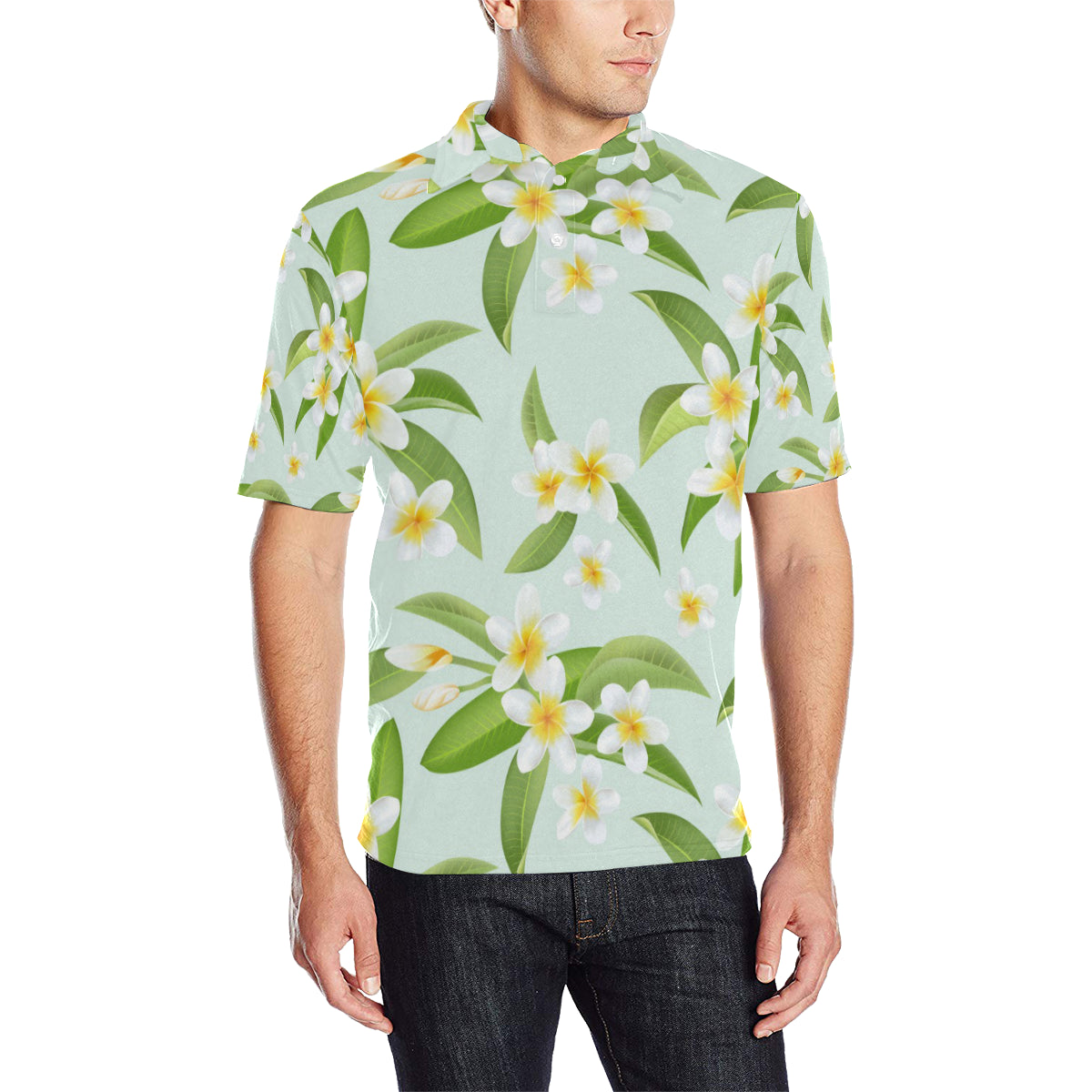 Yellow Plumeria Pattern Print Design PM024 Men Polo Shirt