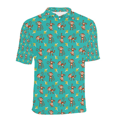 Monkey Banana Design Themed Print Men Polo Shirt