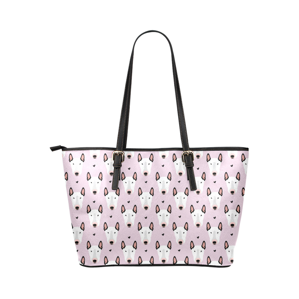 Bull Terrier Pink Print Pattern Leather Tote Bag