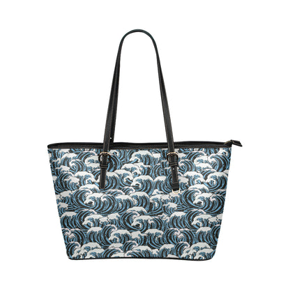 Surf Wave Pattern Print Leather Tote Bag