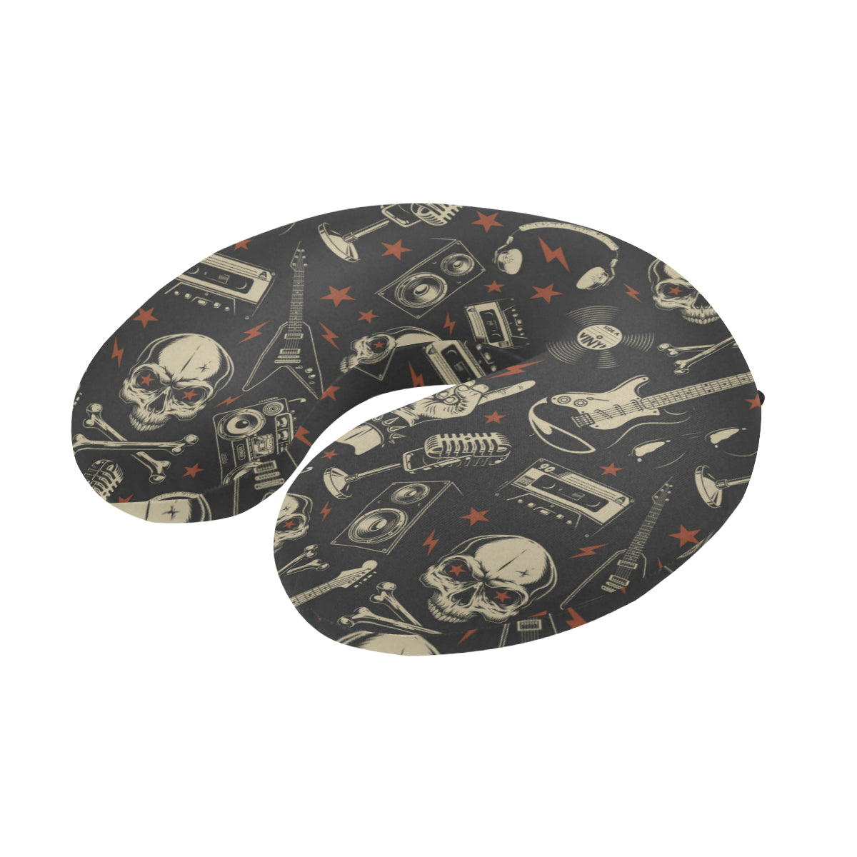 Rock and Roll Skull Pattern Print Design A03 U-Shaped Travel Neck Pillow