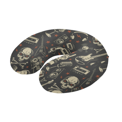 Rock and Roll Skull Pattern Print Design A03 U-Shaped Travel Neck Pillow