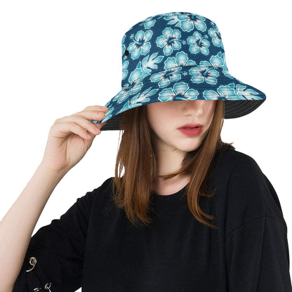 Blue Hibiscus Pattern Print Design HB011 Unisex Bucket Hat