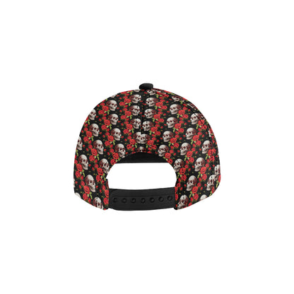 Red Rose Skull Design Print Snapback Cap