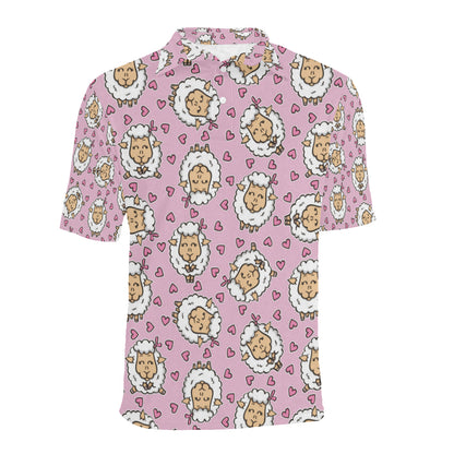 Sheep Cute Pattern Print Design 01 Men Polo Shirt