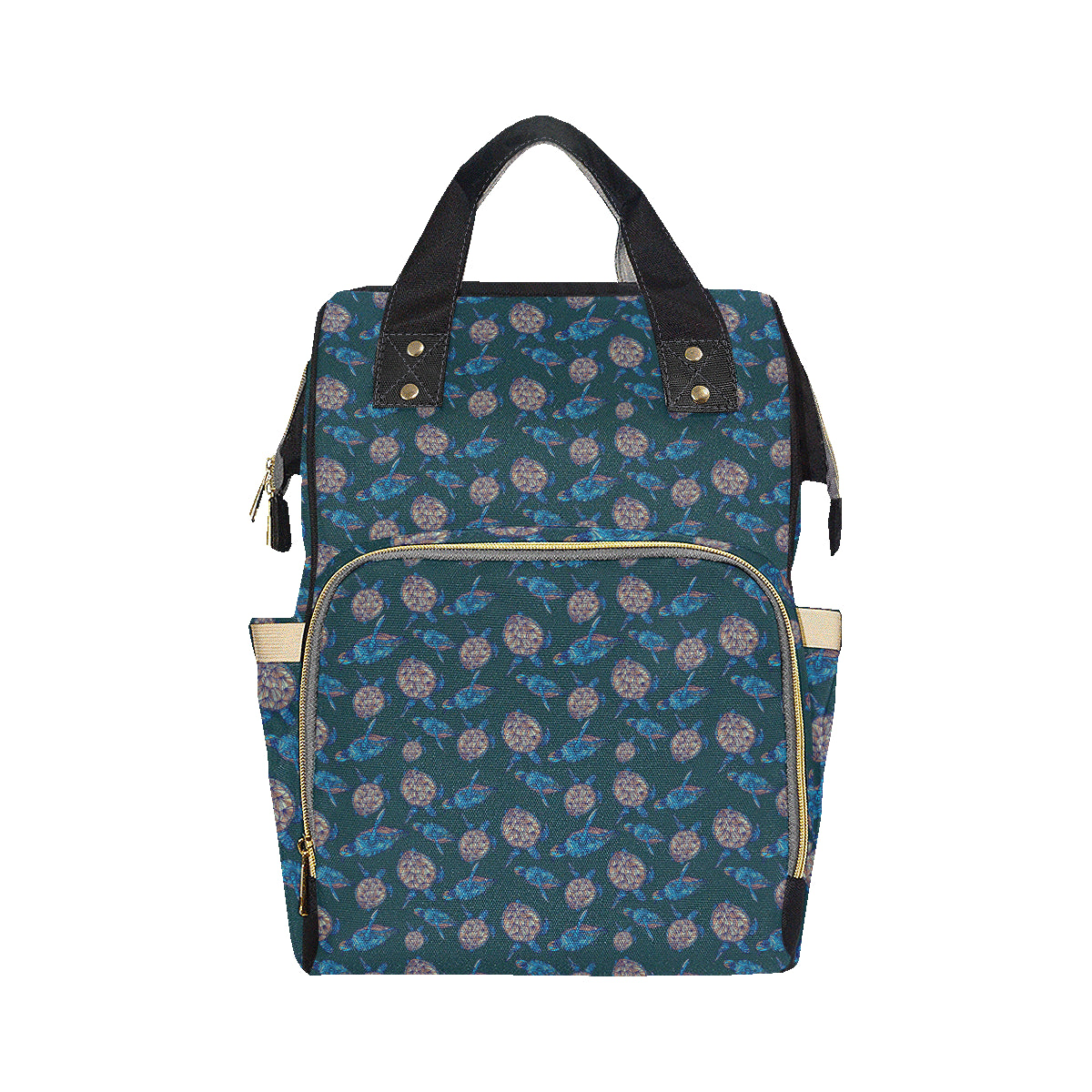 Sea Turtle Hand Drawn Blue Print Diaper Bag Backpack