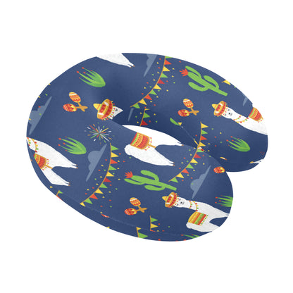 Llama Cactus Pattern Print Design 05 U-Shaped Travel Neck Pillow