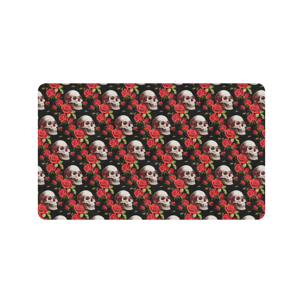 Red Rose Skull Design Print Rubber Doormat