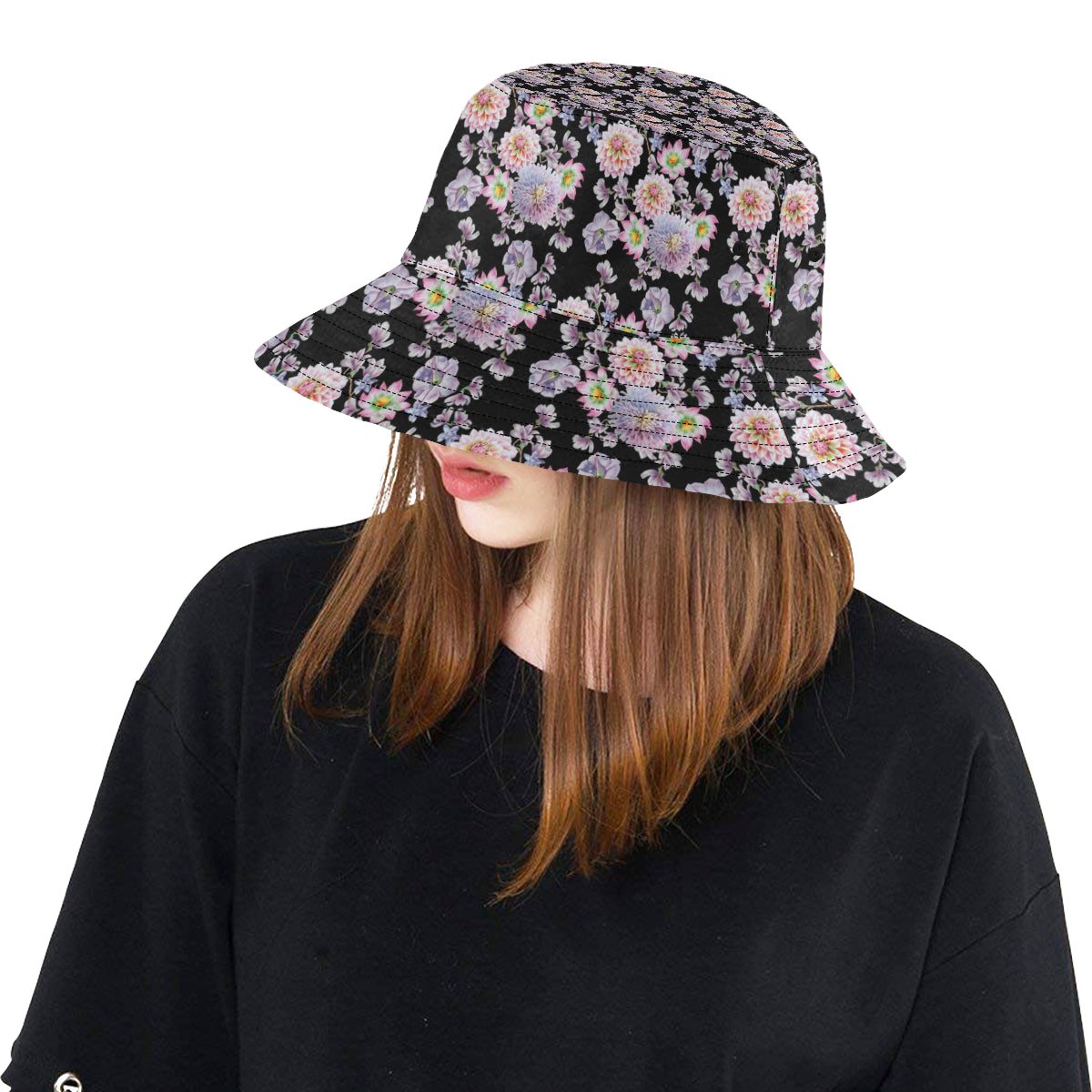Dahlia Pattern Print Design DH012 Unisex Bucket Hat