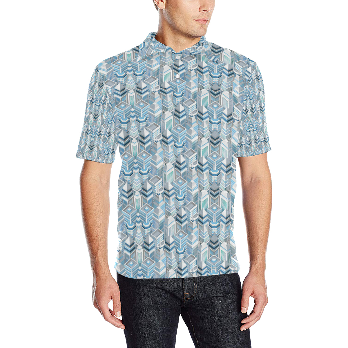 City  Pattern Print Design 03 Men Polo Shirt