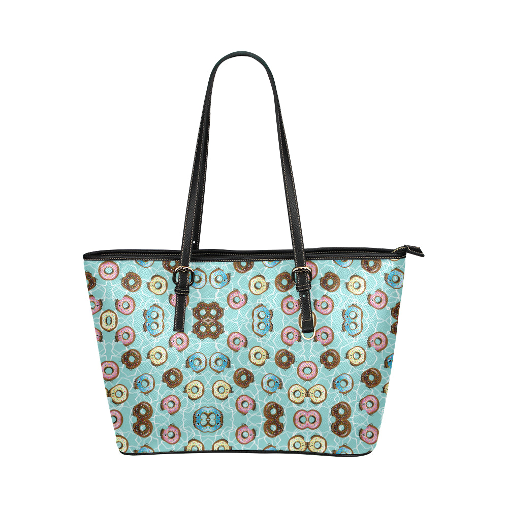 Emoji Donut Print Pattern Leather Tote Bag