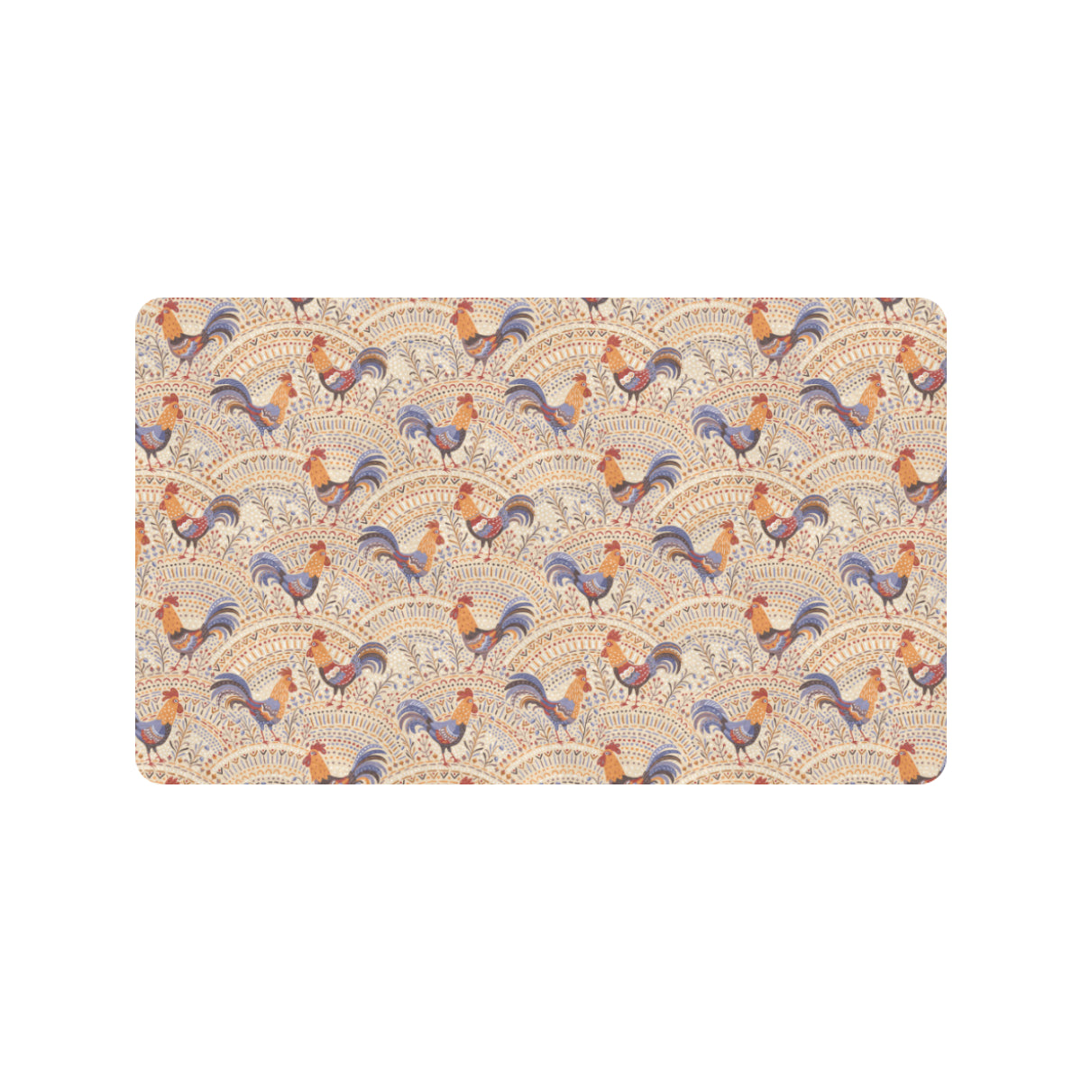 Chicken Boho Style Pattern Rubber Doormat