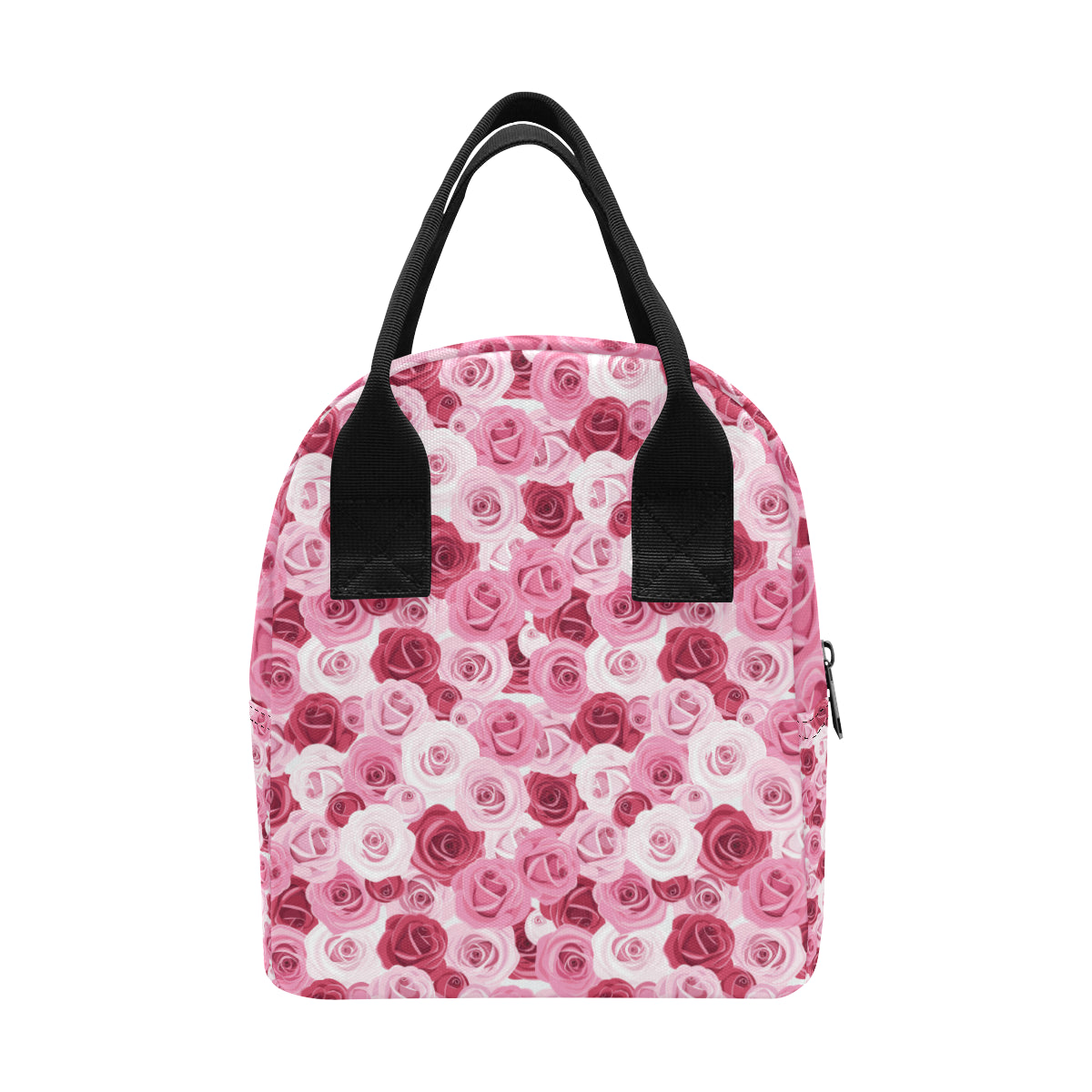 Pink Red Rose Pattern Print Insulated Lunch Bag