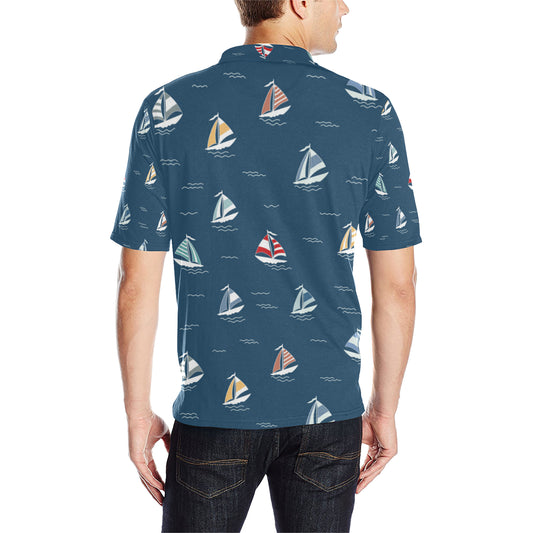Sailing Ships Pattern Print Design A02 Men Polo Shirt