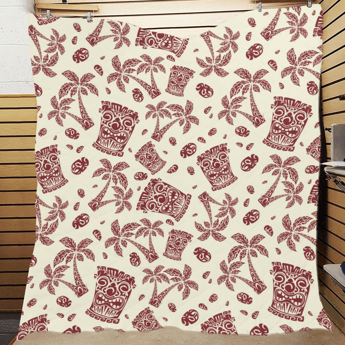 Tiki Tribal Mask Palm Tree Premium Quilt