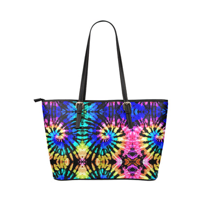 Tie Dye Rainbow Design Print Leather Tote Bag