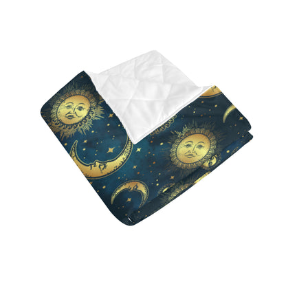 Gold Sun Moon Face Premium Quilt