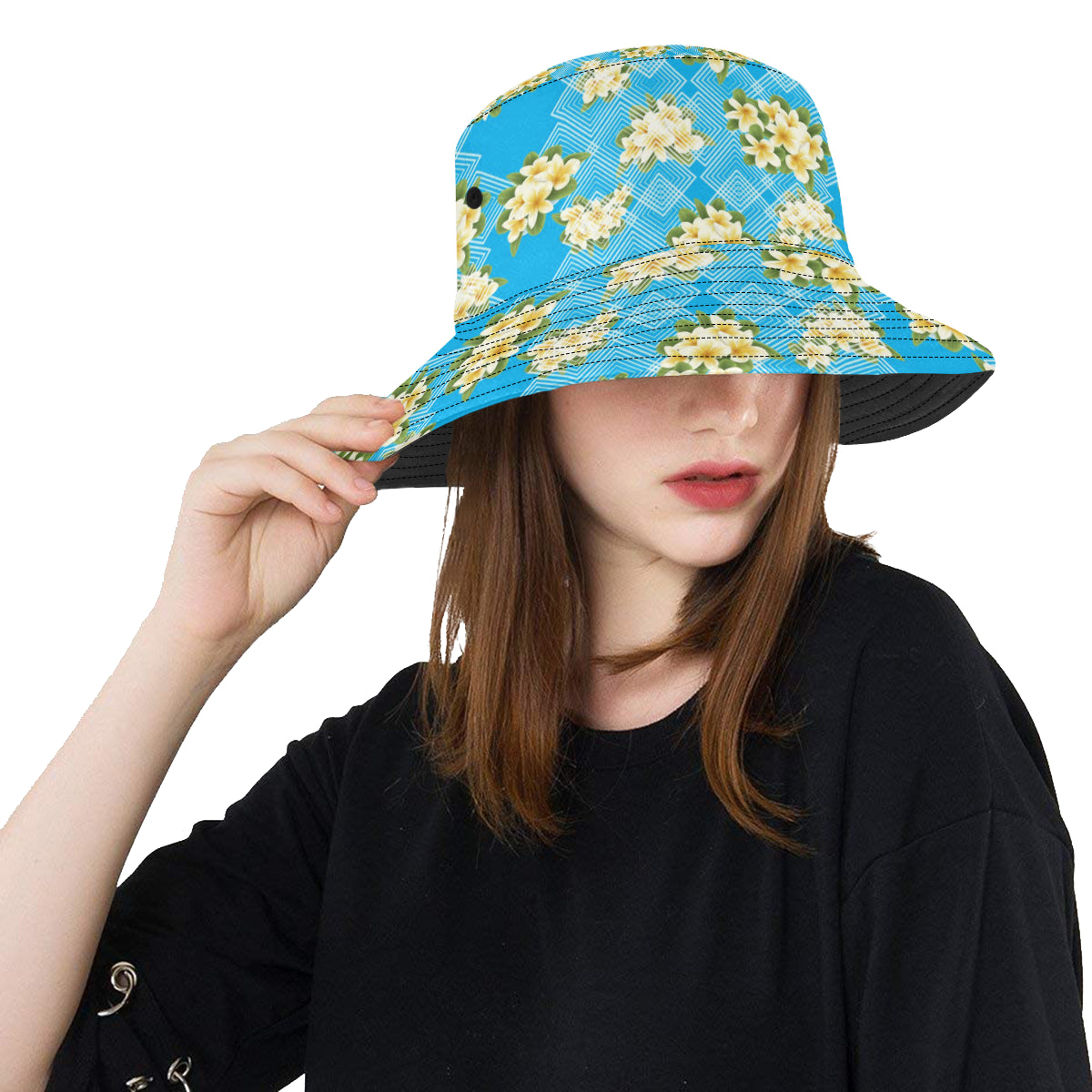 Yellow Plumeria Design Print Pattern Unisex Bucket Hat
