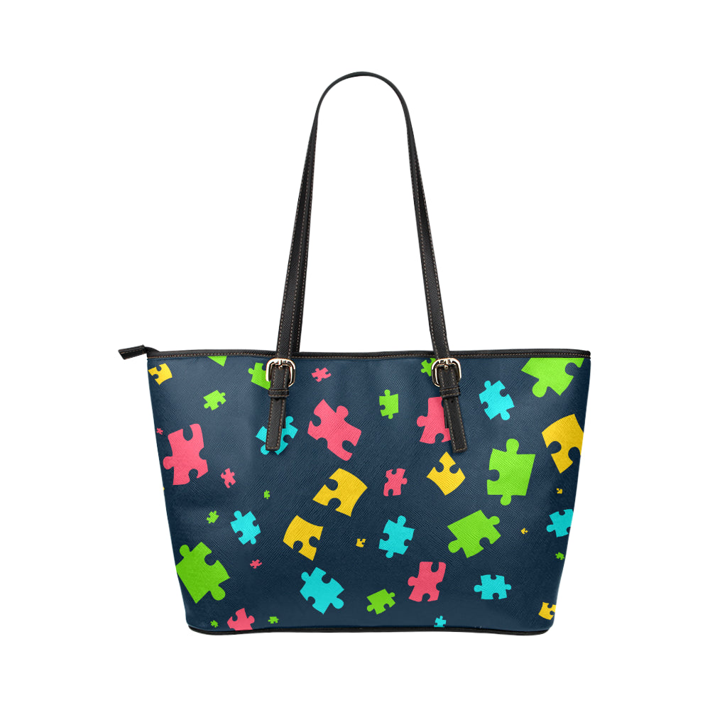 Autism Awareness Colorful Design Print Leather Tote Bag