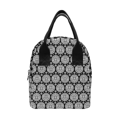 Calendar Aztec White Black Print Pattern Insulated Lunch Bag